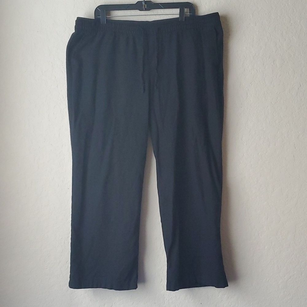 Old Navy Black Linen Blend Wide Leg Pants Size XL Elastic Drawstring Waist